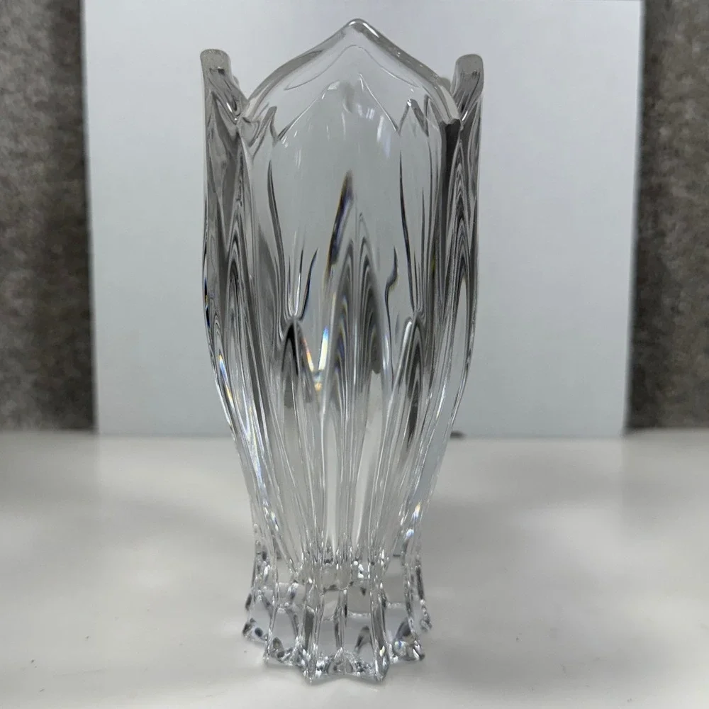 Gorham Lotus Oval Lead Crystal Vase‎ Tulip Rim Clear Heavy Blown Glass Floral 6
